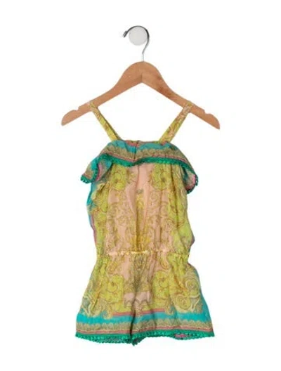 Pre-owned Versace Babies' Cotton-silk Blend Romper In Green/yellow