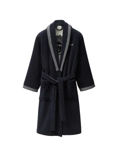 Versace Cotton-terry Jacquard Bathrobe In Blue