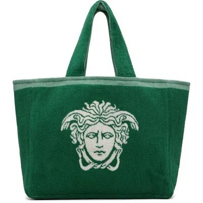 Versace Cotton-terry Jacquard Tote In Green