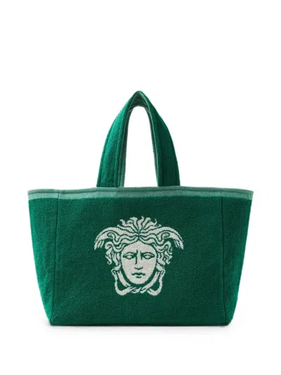 Versace 코튼 테리 자카드 토트 백 In Green