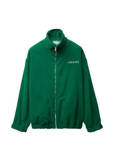 Versace Cotton-terry Jacquard Zip-up Sweatshirt In Green