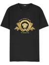 Versace Black Coupe Blason-embroidered Cotton T-shirt In Black