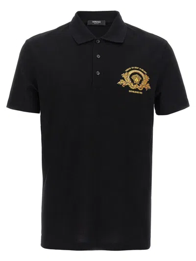 Versace 'coupe Blason' Polo Shirt In Black
