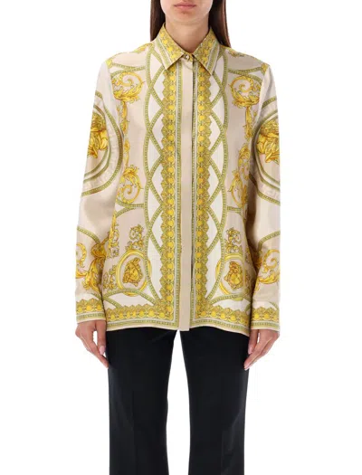 Versace Coupe De Deaux Silk Shirt In Beige