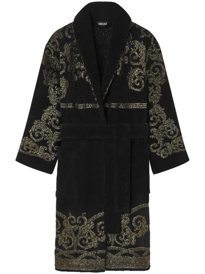Versace Coupe Des Dieux Bathrobe In Noir+imprimer