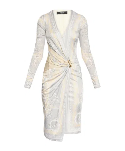 VERSACE VERSACE LA COUPE DES DIEUX PRINTED LONG-SLEEVED DRESS