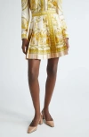 Versace Barocco Print Silk Pleated Mini Skirt In 5k520-beige Light Beige Gold