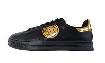 Pre-owned Versace Couture Men's Shoes Sneakers In Leather 74ya3sk1 Court Black