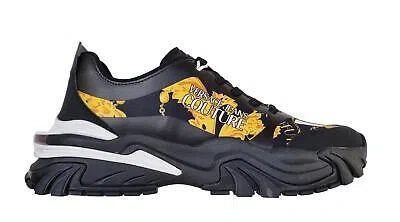 Pre-owned Versace Couture Men's Sneakers Shoes Trail 75ya3sib Black In Back-gold