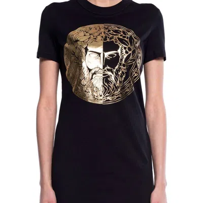 Versace Couture Women Gold Logo T-shirt Dress In Black