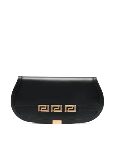 Versace Cow Leather Clutch Bags In Black