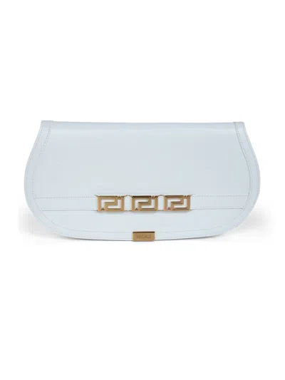 Versace Cow Leather Clutch In V Optical White Gold
