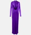 Versace Cowl-neck Draped Satin Gown In Purple