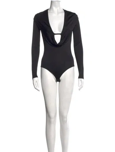 Pre-owned Versace Cowl Neck Long Sleeve Bodysuit In Black