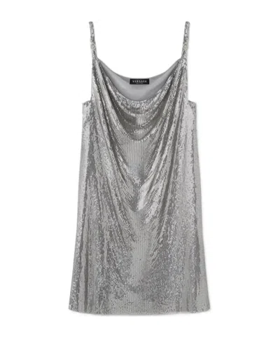 VERSACE VERSACE COWL-NECK SPAGHETTI STRAP MESH MINI DRESS
