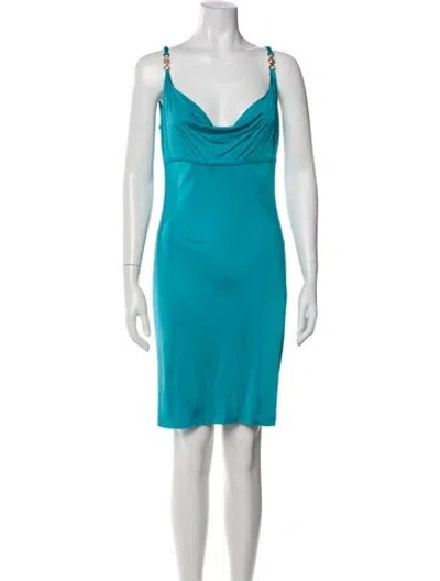 Pre-owned Versace Cowl Neck Mini Dress In Blue