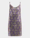 Versace Poppies Metal Mesh Mini Slip Dress In Dusty Lavanderpale