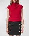 Versace Cowl Turtleneck Cap-sleeve Cady Blouse In Lipstick Red