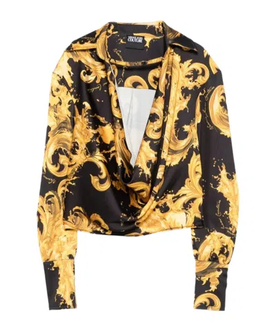 Versace Cowl-neck Baroque-print Blouse In Multi