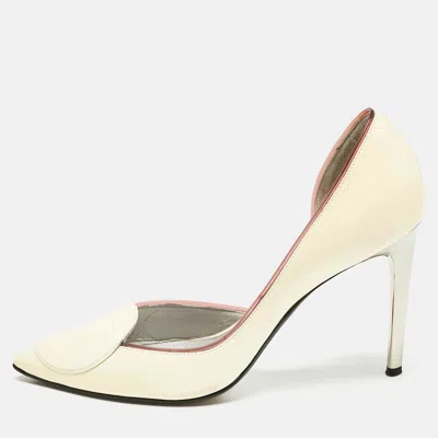 Versace Cream Patent Leather Medusa Pointed Toe D'orsay Pumps In White