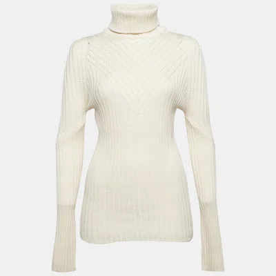 Pre-owned Versace Cream Rib Knit Turtle Neck Sweater M In White