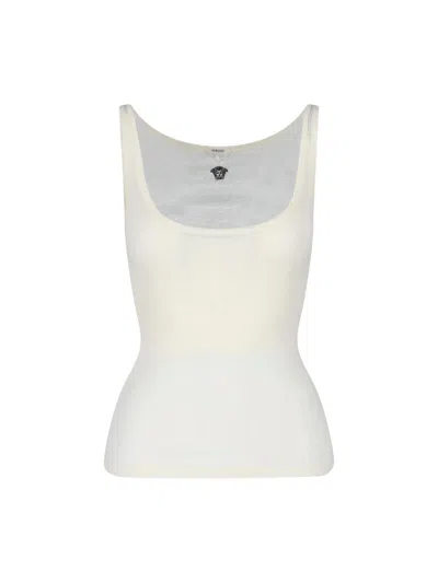 Versace Cream Ribbed Medusa Wool Top In White