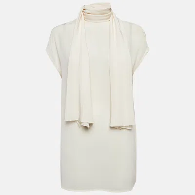 Pre-owned Versace Cream Silk Tie-up Neck Sleeveless Blouse M