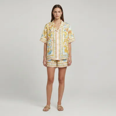 Pre-owned Versace Cream Underwater Barocco Print Silk Shirt And Shorts Set Xl