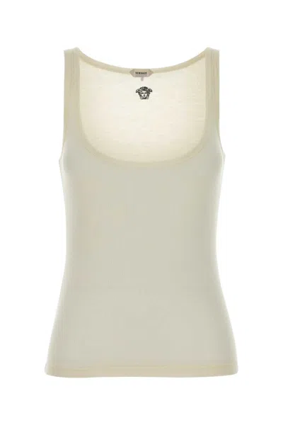 Versace Cream Wool Tank Top In White