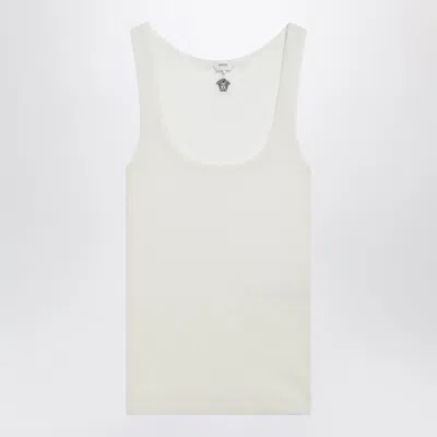 Versace Cream Wool Tank Top With Logo Embroidery In White