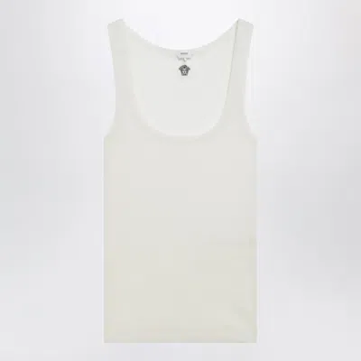 Versace Cream Wool Tank Top With Logo Embroidery In White