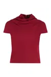 Versace Cowl Turtleneck Cap-sleeve Cady Blouse In Red