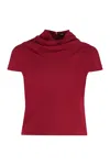 Versace Cowl Turtleneck Cap-sleeve Cady Blouse In Red