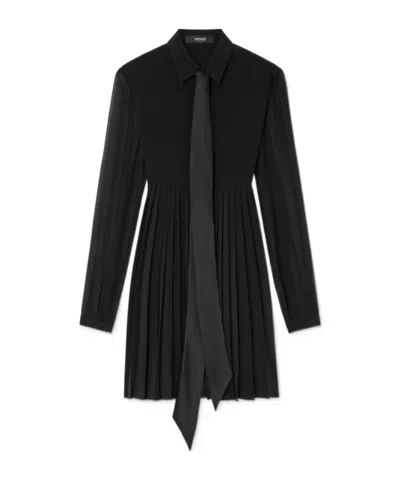 Versace Crêpe De Chine Lavallière Mini Dress In Black