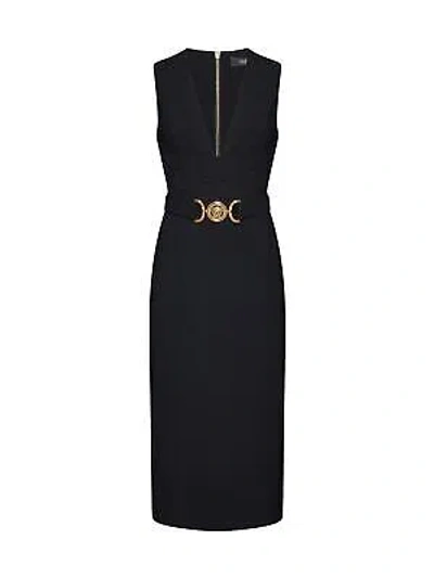 Pre-owned Versace Crepe Midi Dress In Nero