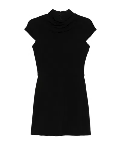 Versace Draped Knee Length Dress With Cap Sleeves In Black