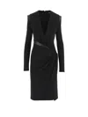 Versace Draped Long Sleeve Dress With Shoulder Pads In Black
