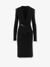 Versace Draped Long Sleeve Dress With Shoulder Pads In Black