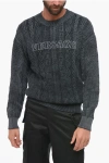 VERSACE CREW NECK ARAN COTTON PULLOVER WITH EMBROIDERED LOGO