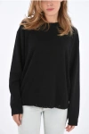 VERSACE CREW NECK CASHMERE SWEATER WITH DISTRESSED DETAILS