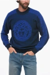 VERSACE CREW NECK COTTON MEDUSA SWEATER WITH TERRY DETAILS