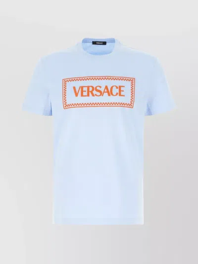 Versace Crew Neck Embroidered Short Sleeves T-shirt In Pink
