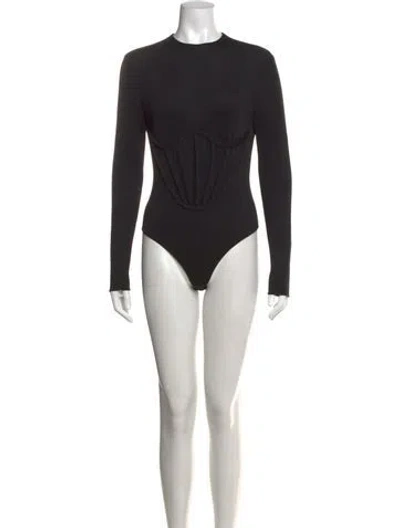 Pre-owned Versace Crew Neck Long Sleeve Bodysuit In Black