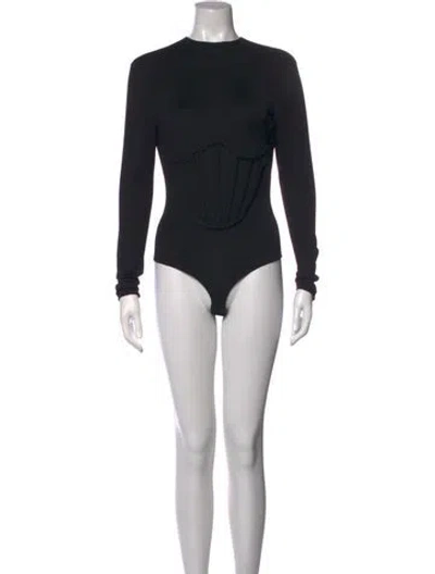 Pre-owned Versace Crew Neck Long Sleeve Bodysuit W/ Tags In Black