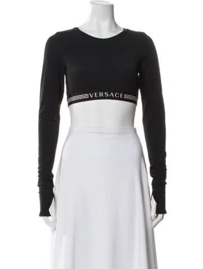 Pre-owned Versace Crew Neck Long Sleeve Crop Top In Black
