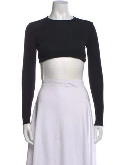 Pre-owned Versace Crew Neck Long Sleeve Crop Top In Black
