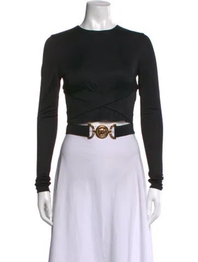 Pre-owned Versace Crew Neck Long Sleeve Crop Top W/ Tags In Black