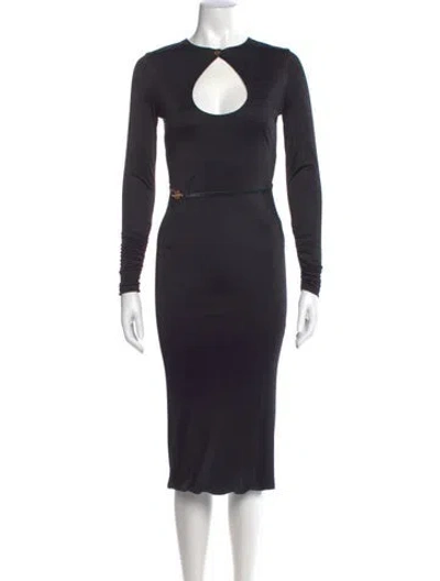 Pre-owned Versace Crew Neck Midi Length Dress In Black