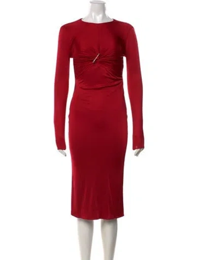 Pre-owned Versace Crew Neck Midi Length Dress In Red