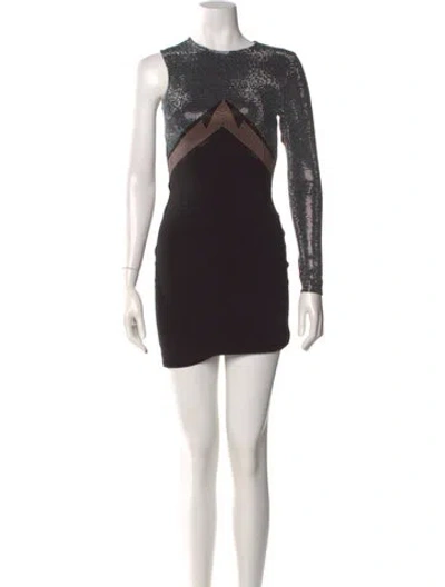 Pre-owned Versace Crew Neck Mini Dress In Black